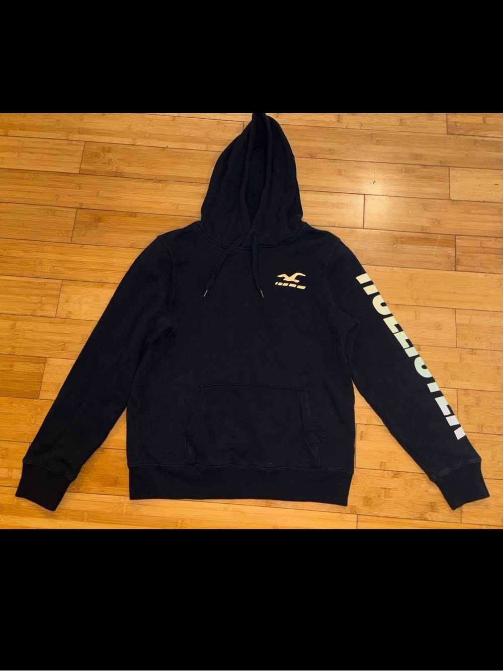 Hollister Black Pullover Hoodie with Sleeve Logo- sz. Medium
